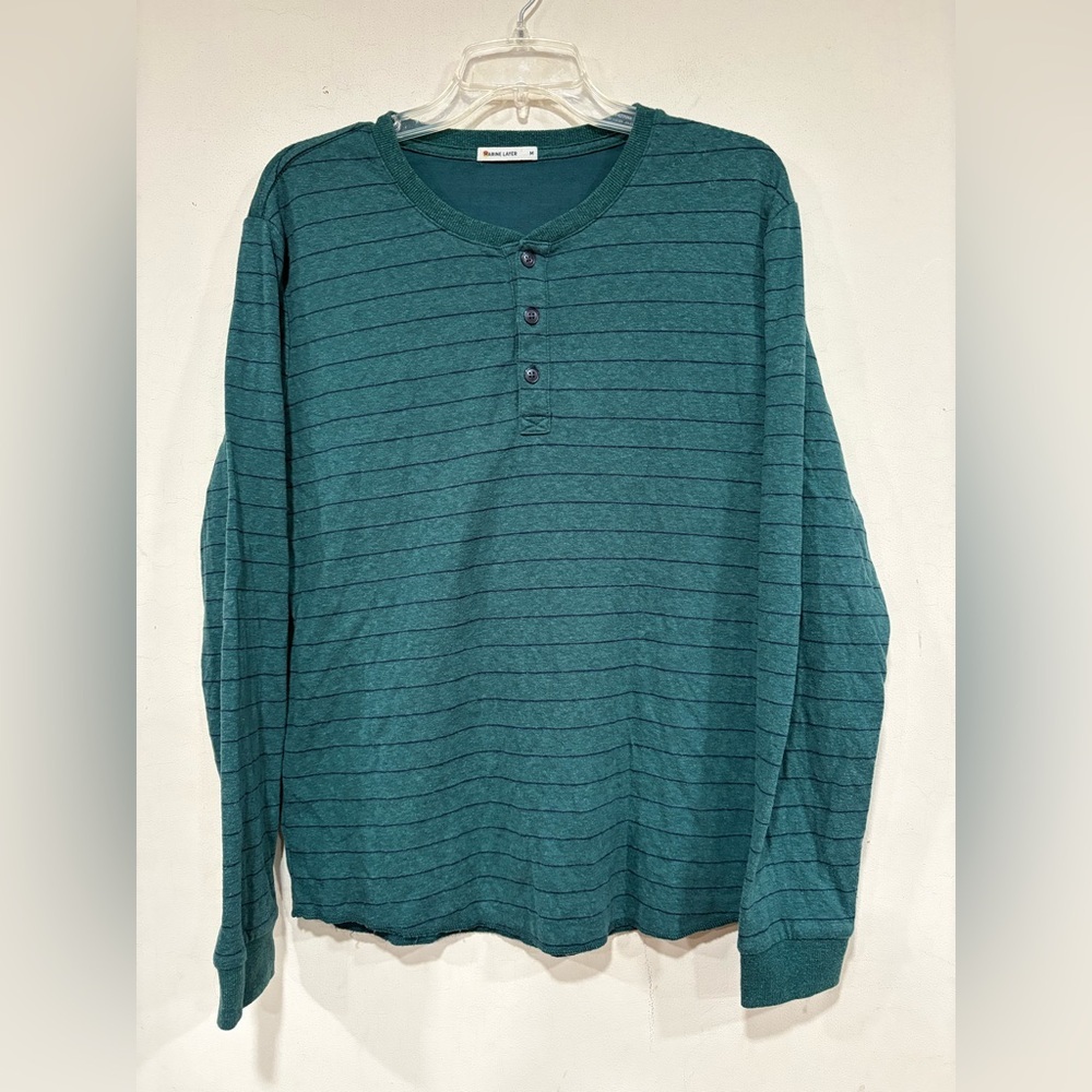 Marine Layer Mens Sz Medium Green Henley Long Sleeve Shirt Soft Comfort Stretch